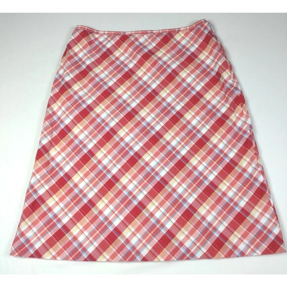 Brooks Brothers Plaid A- Line Coral Skirt (4) 100% Cotton - Picture 1 of 7